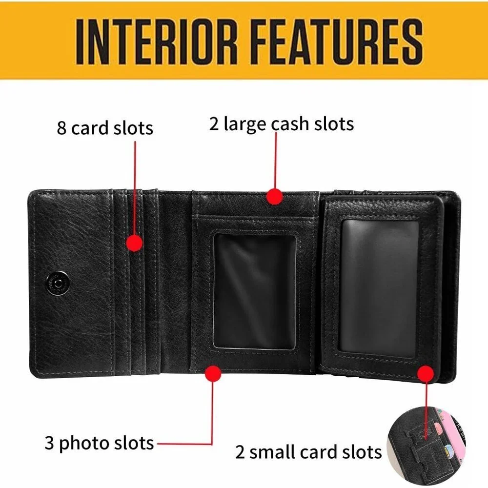 Men's Black Wallet Card Classic Leather Design Durable Multiple Front Pocket